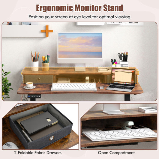48 Inch x 24 Inch Height Adjustable Electric Standing Desk with 2 Drawers-Rustic Brown