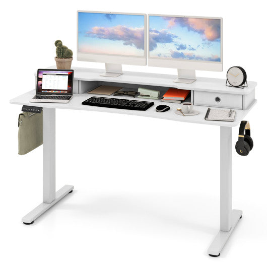 55 Inch x 24 Inch Height Adjustable Electric Standing Desk with 2 Drawers-White