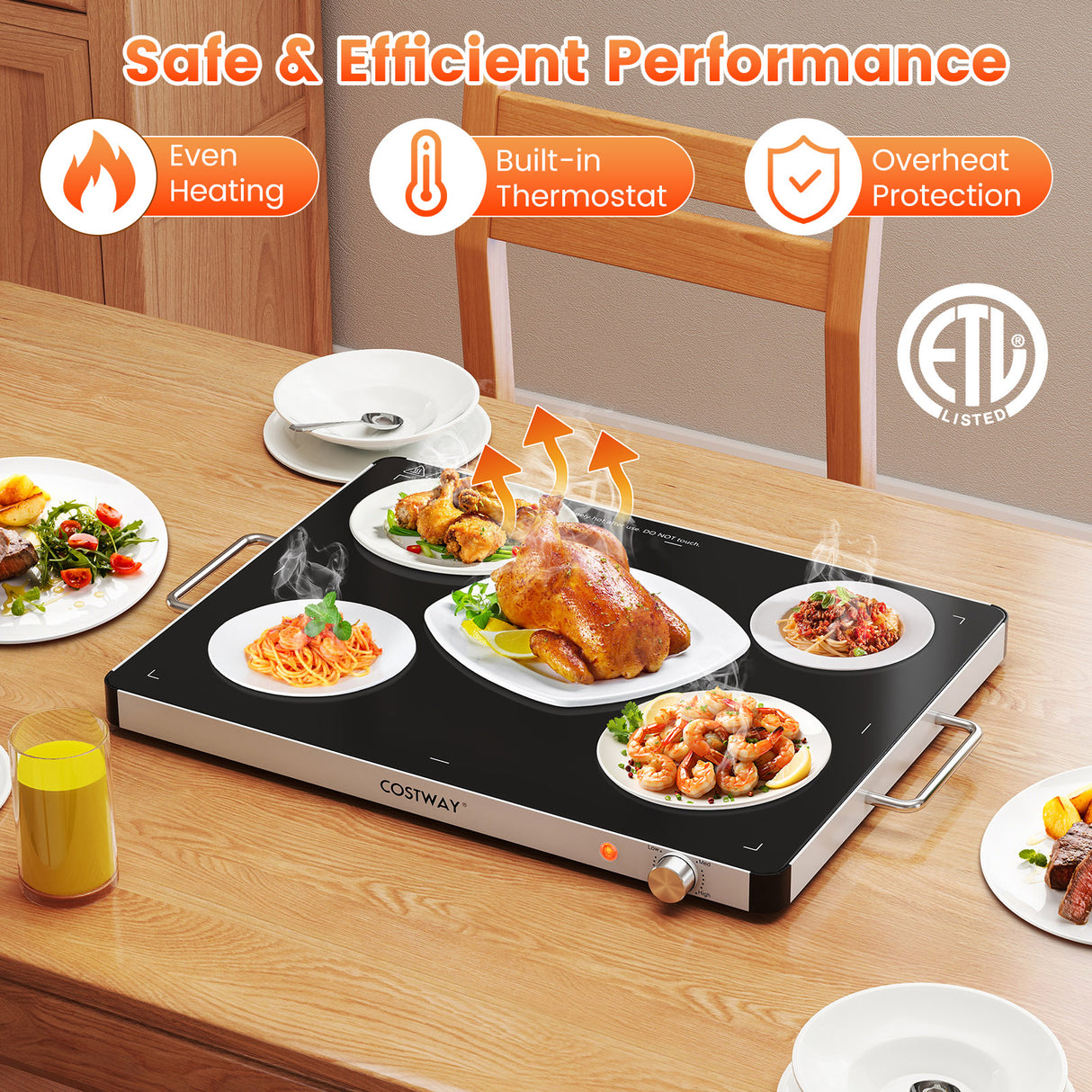 Electric Warming Food Warmer with Adjustable Temperature Control and Overheat Protection