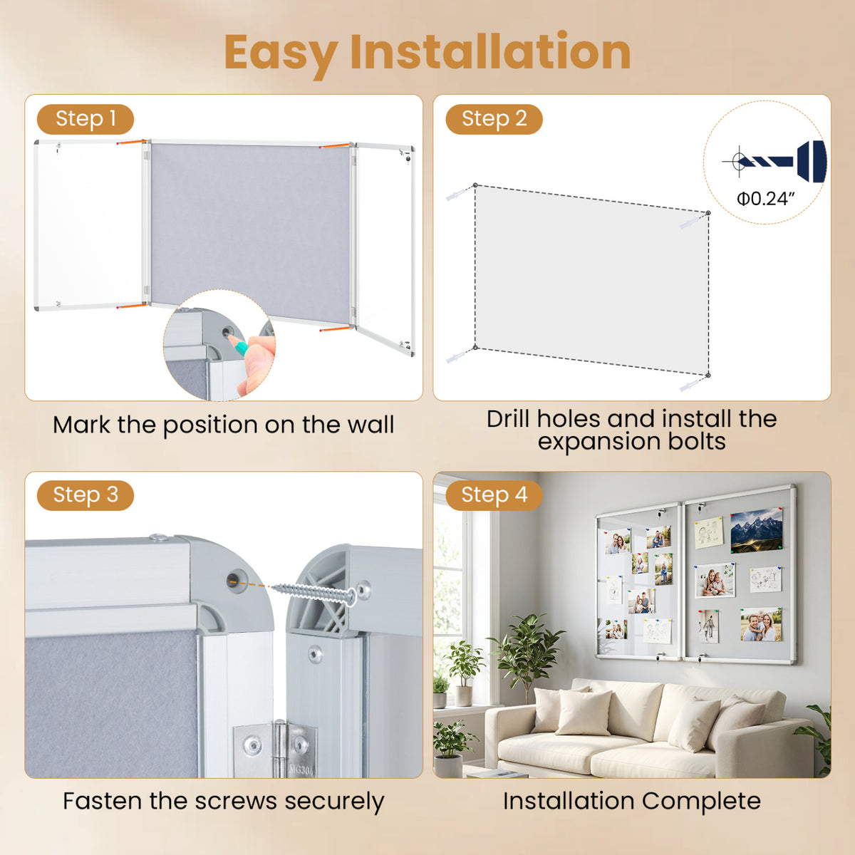 Enclosed Bulletin Board Lockable Cork Notice Board with Aluminum Frame-Sliver