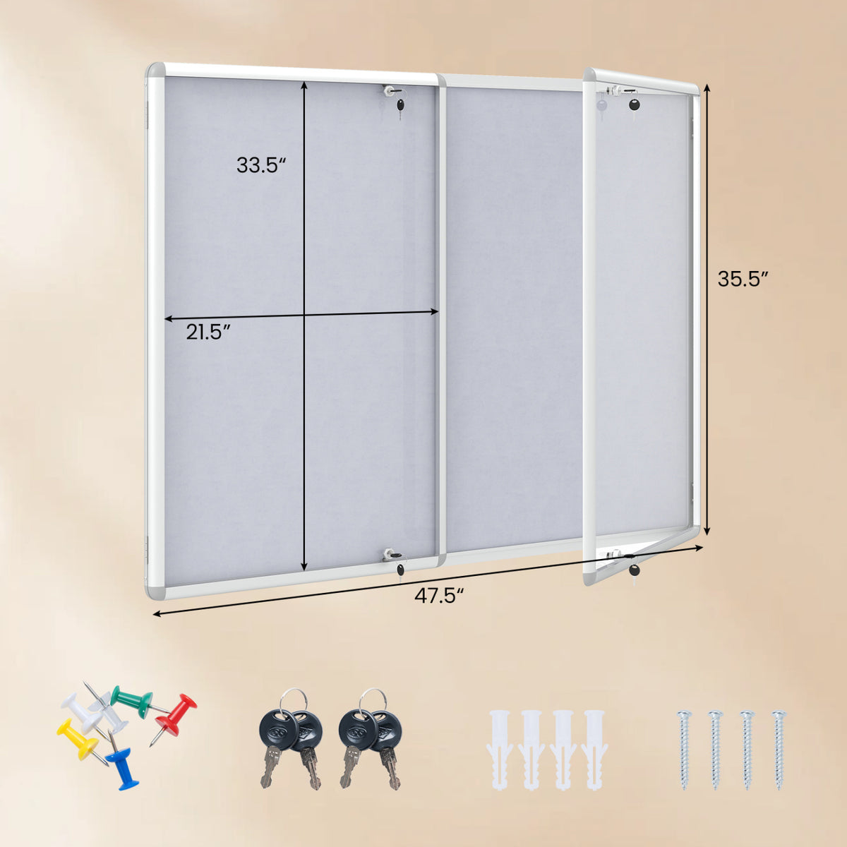 Enclosed Bulletin Board Lockable Cork Notice Board with Aluminum Frame-Sliver