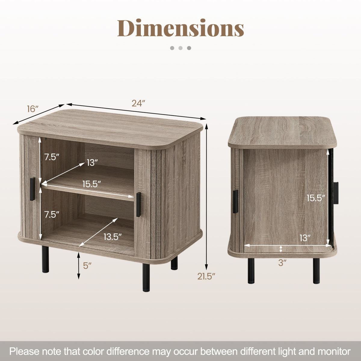 End Table Modern Mid Century Nightstand with Sliding Tambour Doors and Storage Shelf-Natural