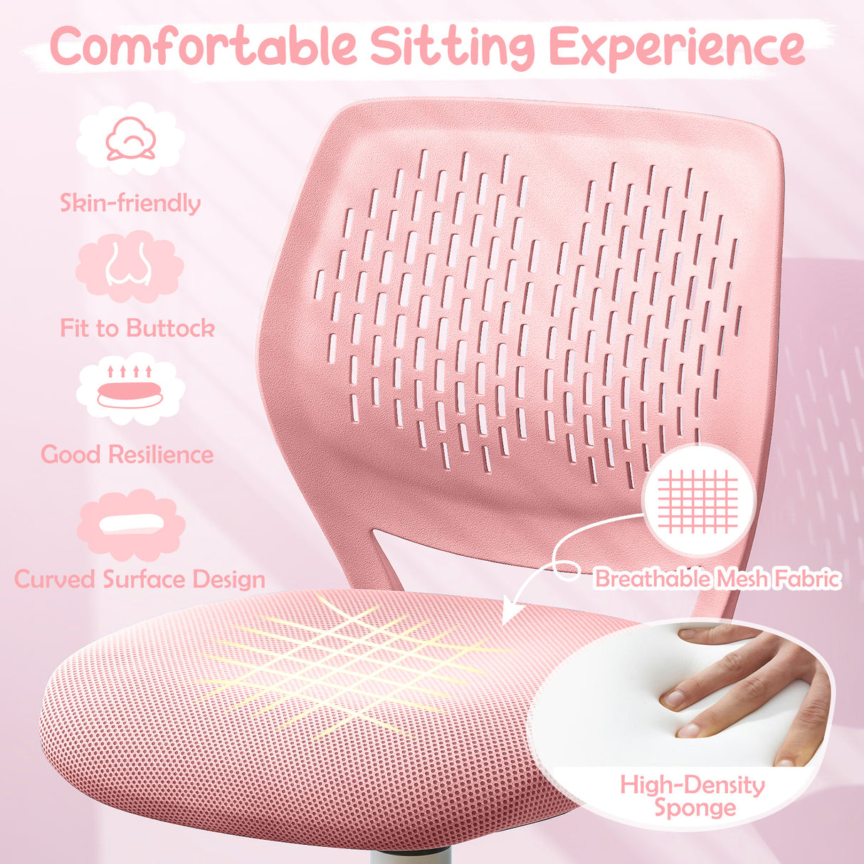 Ergonomic Children Study Chair with Adjustable Height-Light Pink