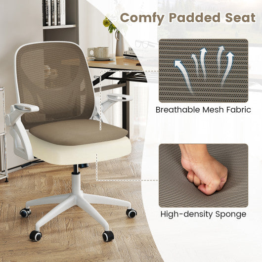 Ergonomic Computer Desk Chair with Lumbar Support and Flip-up Arms-Gray