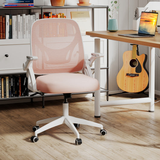 Ergonomic Computer Desk Chair with Lumbar Support and Flip-up Arms-Pink