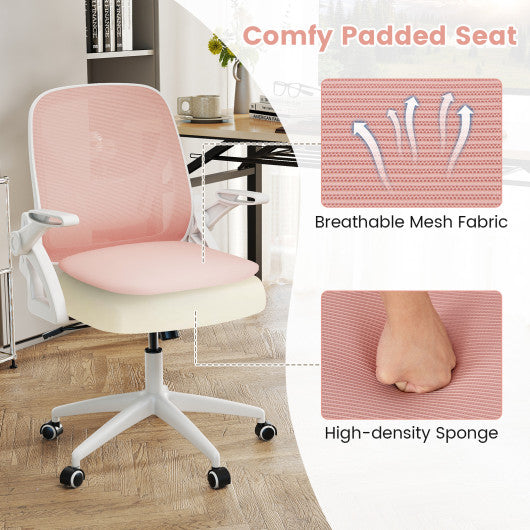Ergonomic Computer Desk Chair with Lumbar Support and Flip-up Arms-Pink