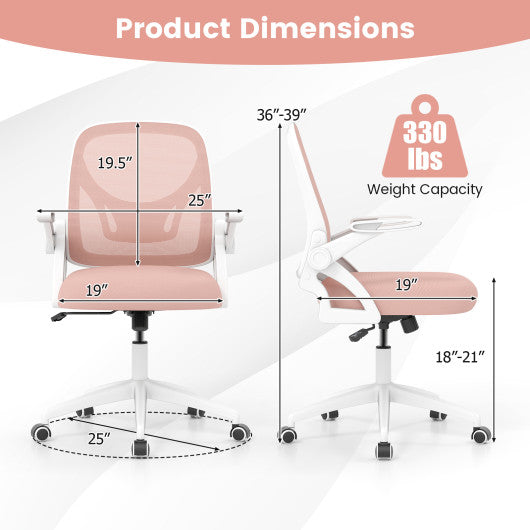 Ergonomic Computer Desk Chair with Lumbar Support and Flip-up Arms-Pink