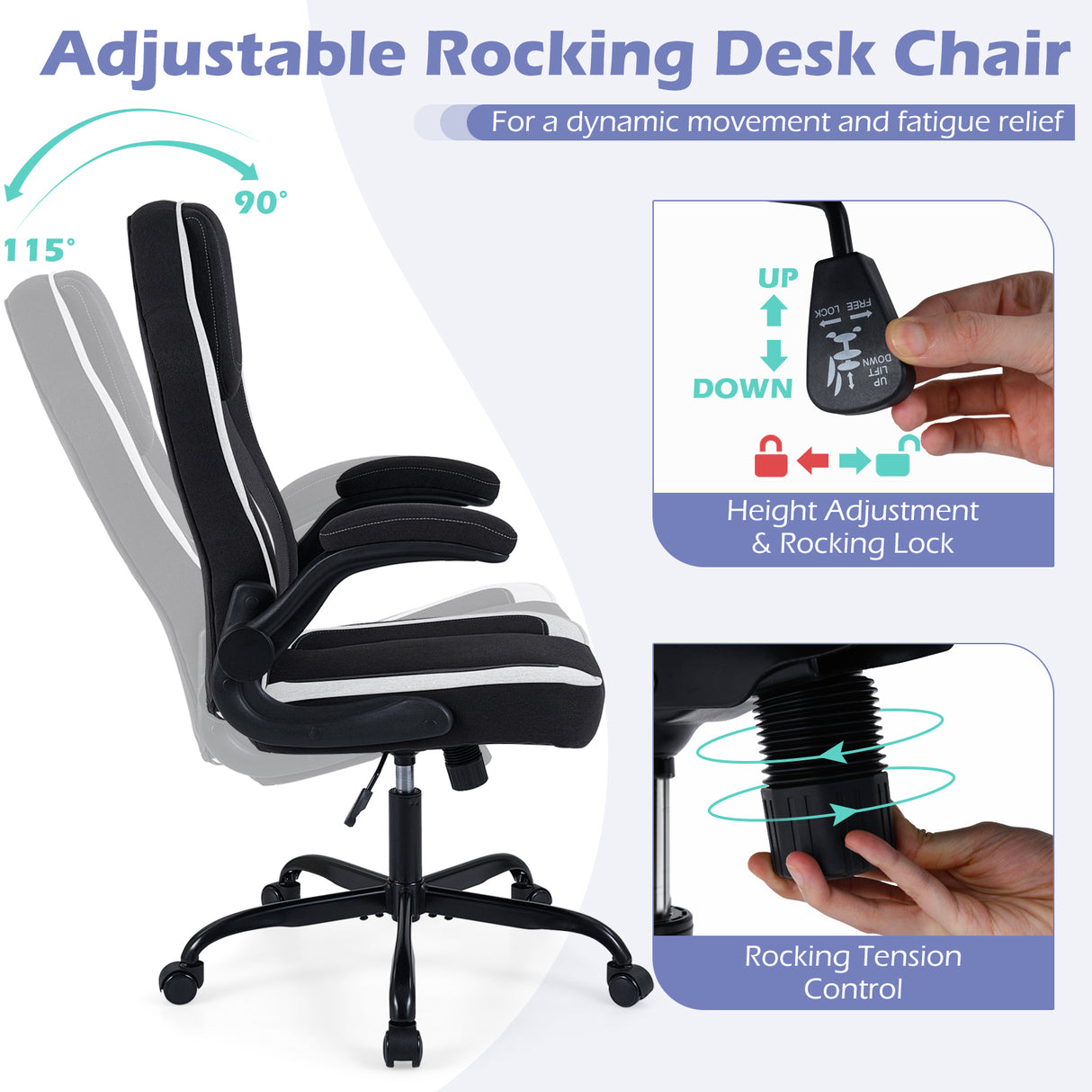 Ergonomic Computer Office Chair with 90 ° Flip-up Armrests-Black
