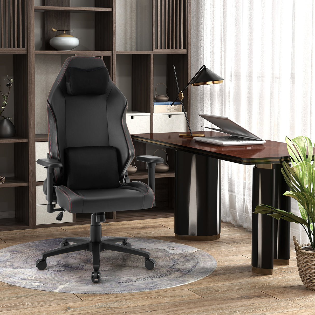 Ergonomic High Back Computer Chair with Magnetic Headrest and Lumbar Pillow-Black