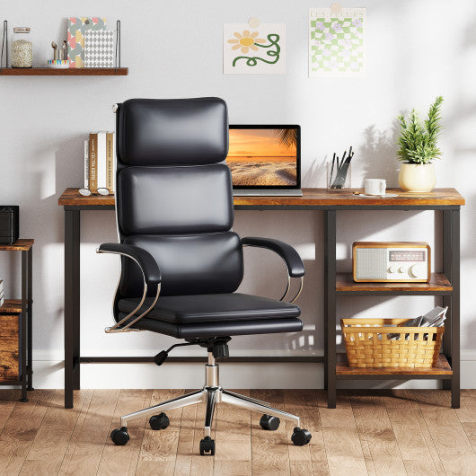 Ergonomic Leather Office Chair with Adjustable Height and Rocking Function-Black