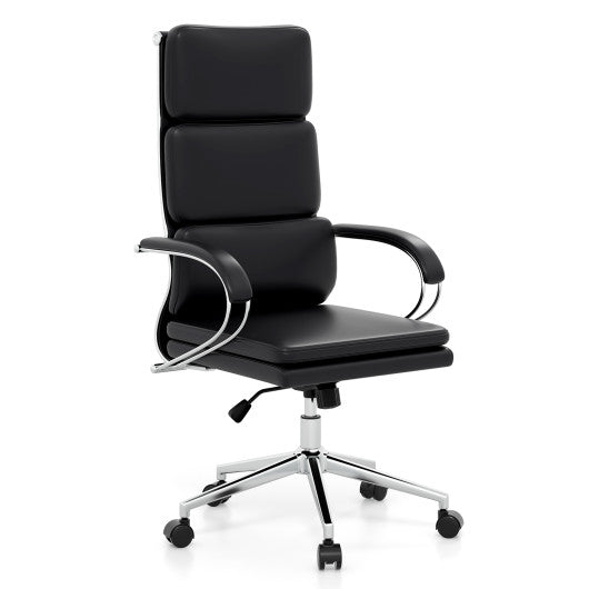 Ergonomic Leather Office Chair with Adjustable Height and Rocking Function-Black
