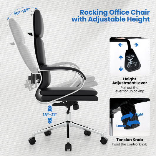 Ergonomic Leather Office Chair with Adjustable Height and Rocking Function-Black