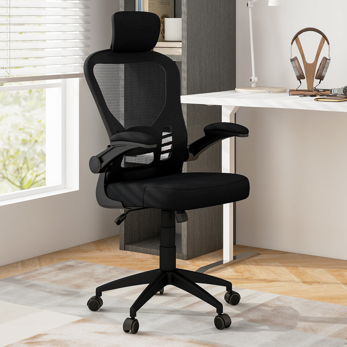 Ergonomic Mesh Office Chair with Adjustable Height for Home Office-Black