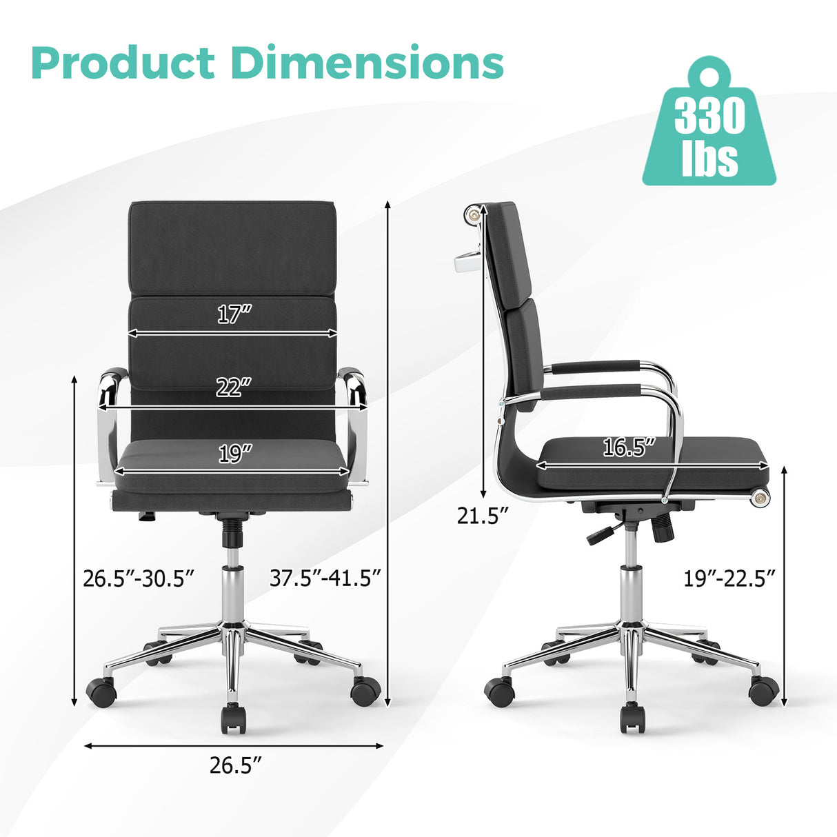 Ergonomic Office Desk Chair with Rocking Backrest and Height-adjustable Padded Seat-Gray