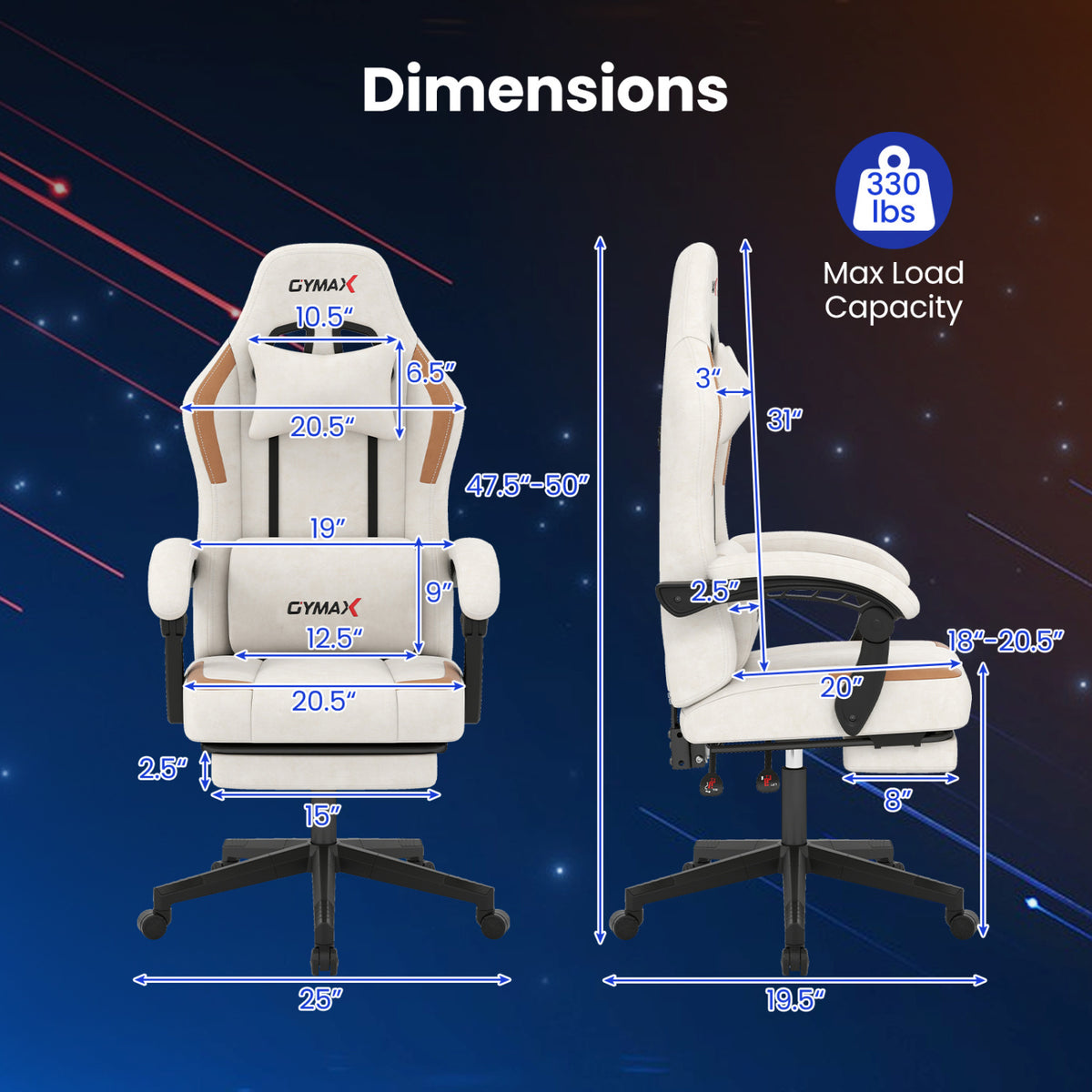 Ergonomic Video Game Chair with Headrest for Home Office-Beige