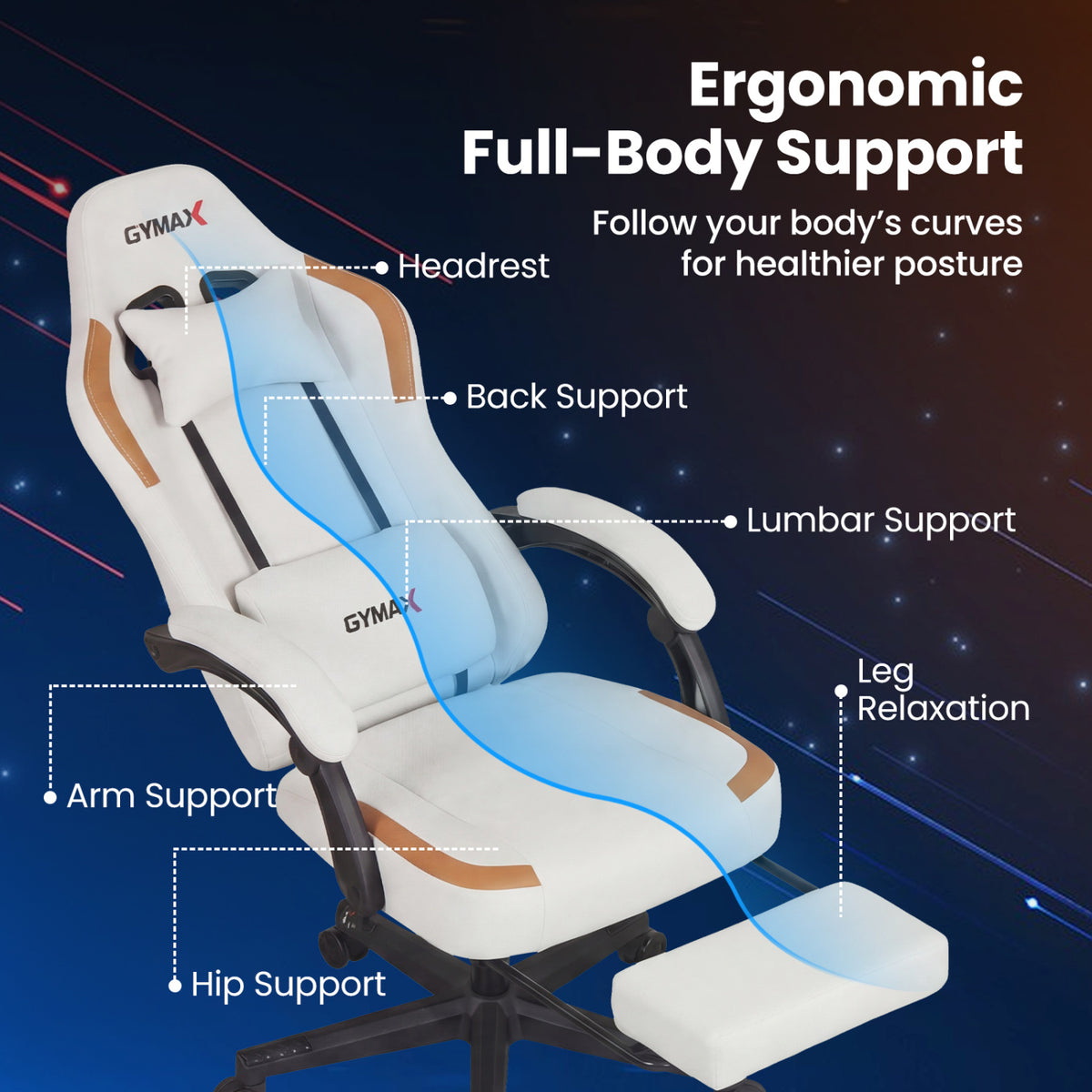 Ergonomic Video Game Chair with Headrest for Home Office-Beige