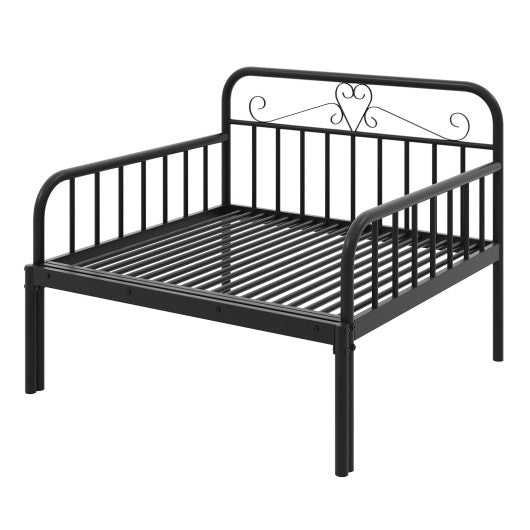 Extendable Metal Daybed to Twin Size Bed with Guardrails and Armrests-Black