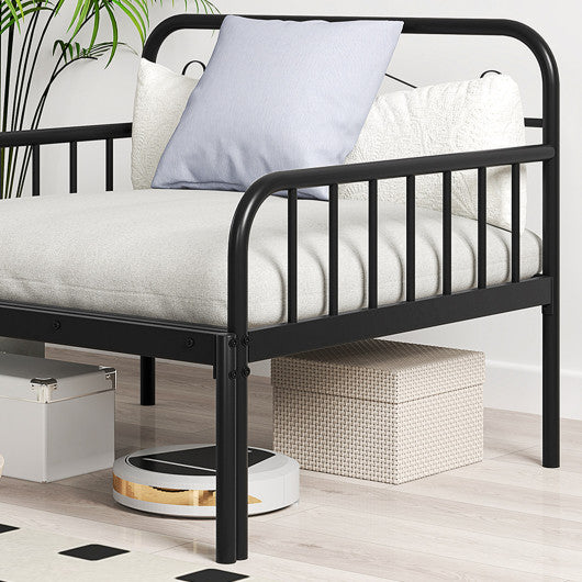 Extendable Metal Daybed to Twin Size Bed with Guardrails and Armrests-Black