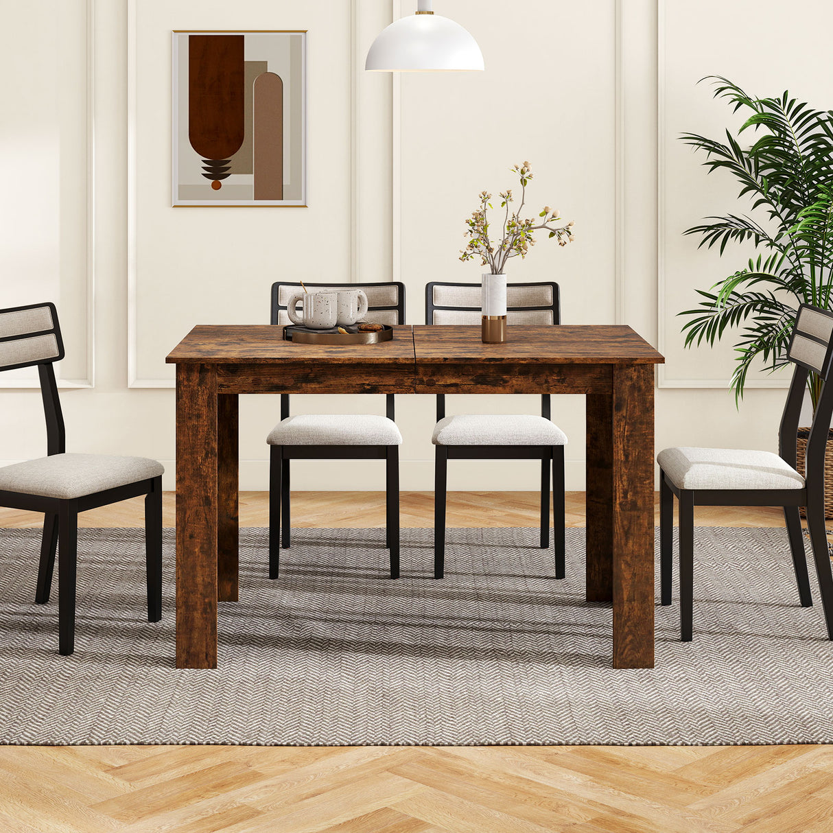 Extendable Dining Table for 4-8 People 47"-62" Large Rectangular Kitchen Table-Rustic Brown