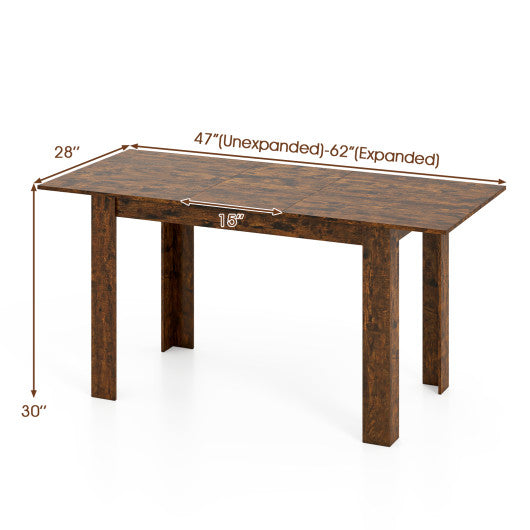 Extendable Dining Table for 4-8 People 47"-62" Large Rectangular Kitchen Table-Rustic Brown