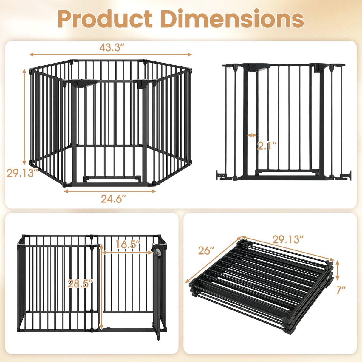 Extra Wide Baby Gate Fits 34.5-154" Openings 6-Panel Adjustable Pet Safety Fence-Black