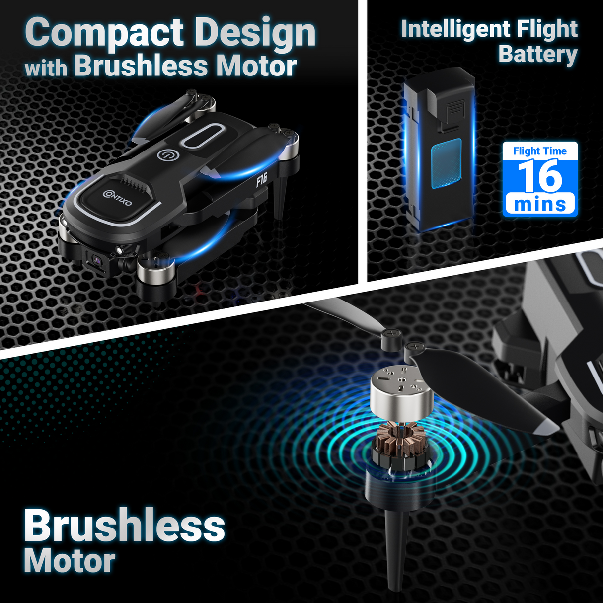 Contixo F16 Stunt Drone - 1080P HD Camera, Foldable Design, Wi-Fi FPV, 16-Min Flight - 2024