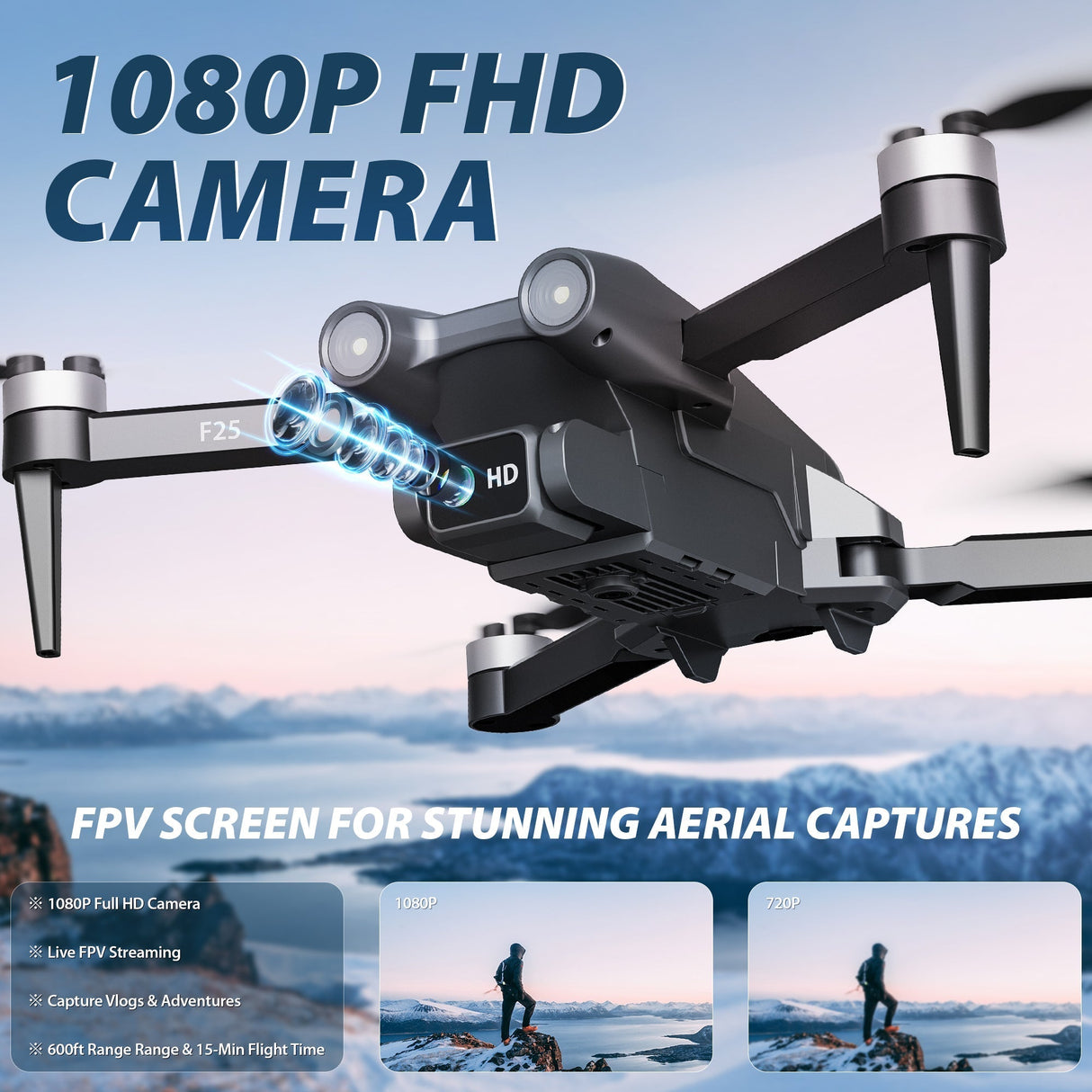 Contixo F25 Mini Drone - 1080p FHD Camera, GPS, 4.3- FPV Screen, Smart Flight Modes, Brushless Motors, Auto Return, FAA-Exempt,