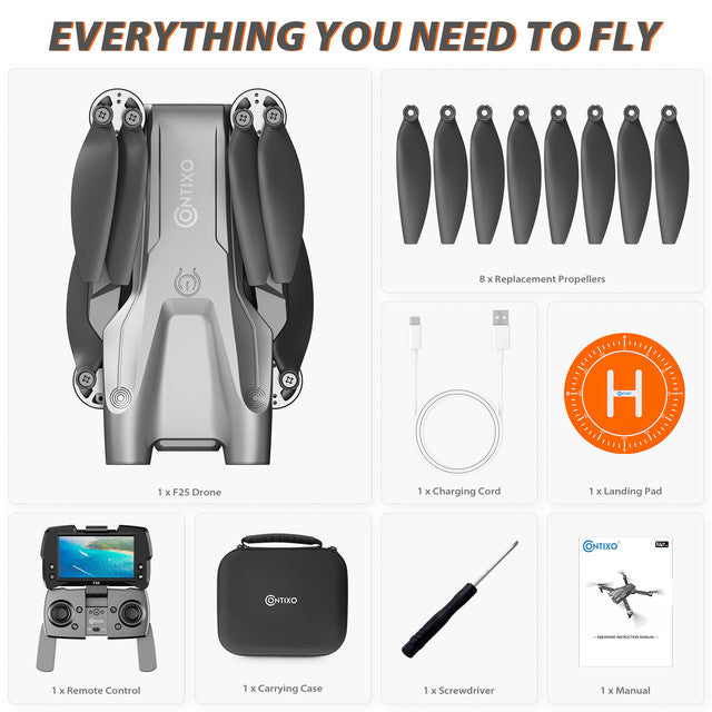 Contixo F25 Mini Drone - 1080p FHD Camera, GPS, 4.3- FPV Screen, Smart Flight Modes, Brushless Motors, Auto Return, FAA-Exempt,