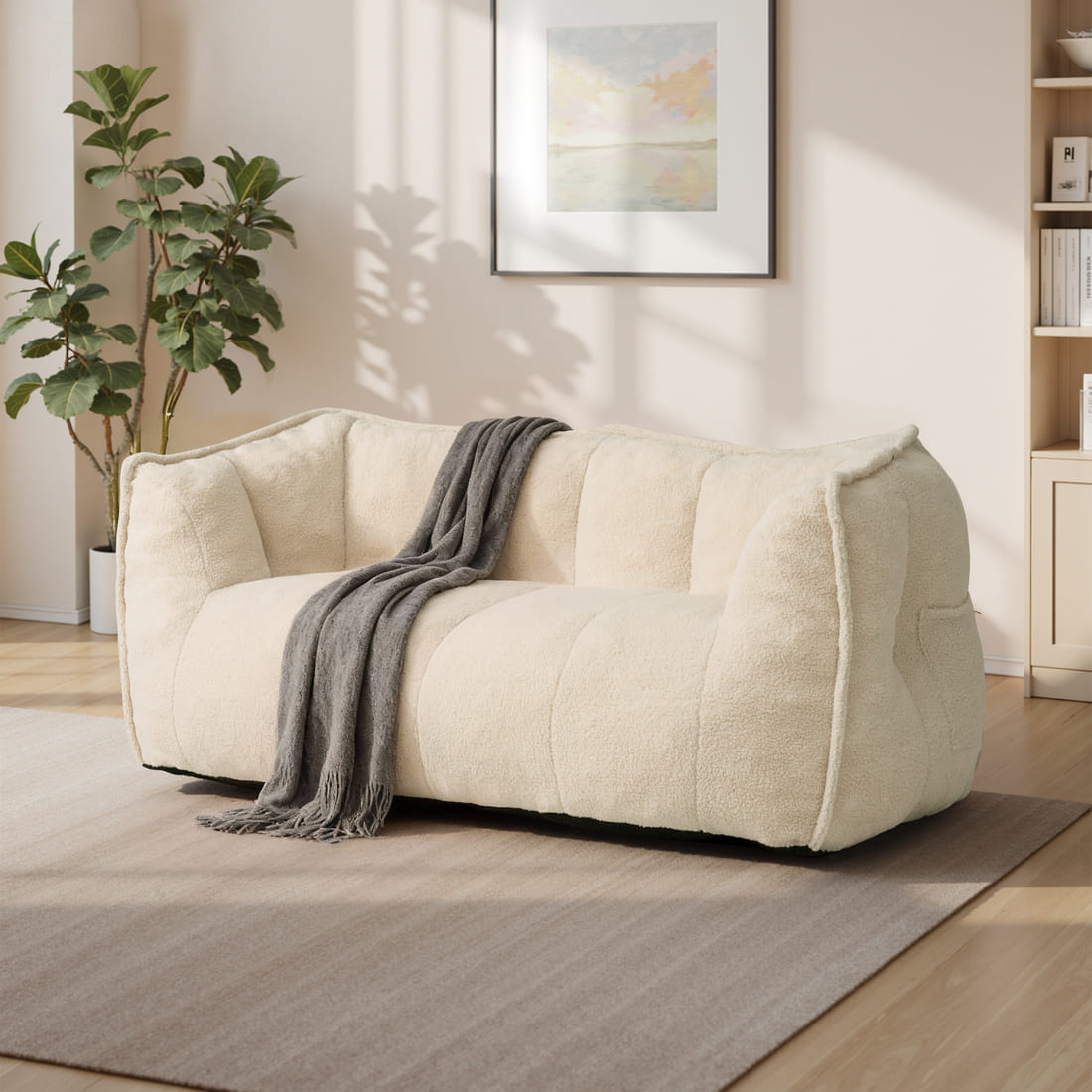Pamapic 2-Seat Big Teddy Fabric Bean Bag Couch for Dorm Room & Bedroom