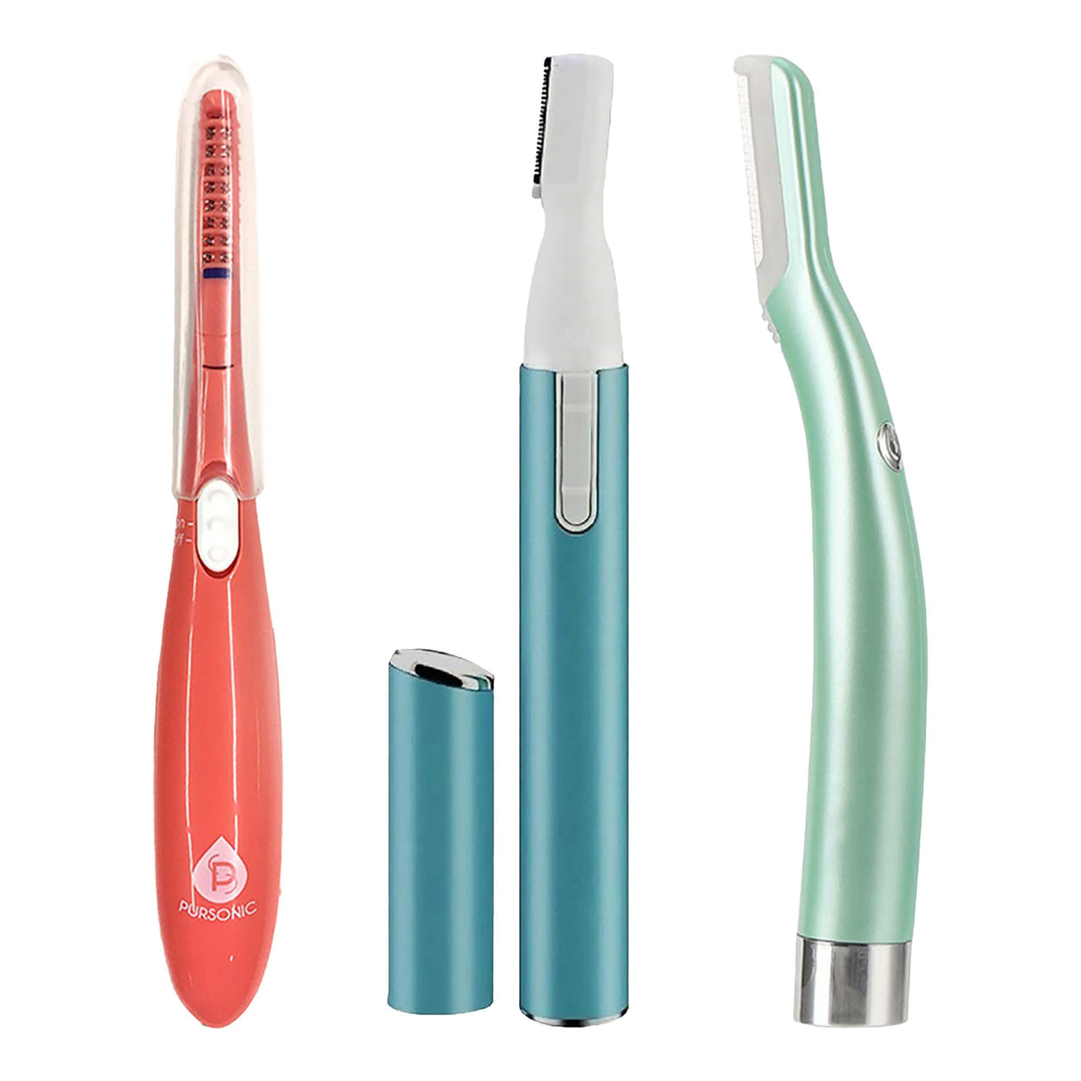 Pursonic Beauty Precision Bundle – Multi-Purpose Hair Trimmer, Heated Eyelash Curler & Dermaplaning Hair Remover Tool by Pursonic