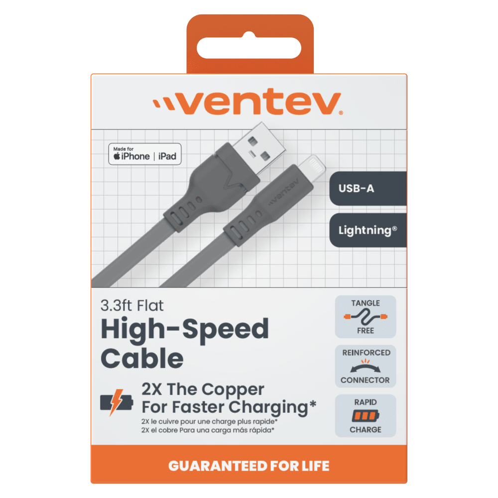Ventev Chargesync Flat USB A to Apple Lightning 3.3ft - Boxed by Ventev