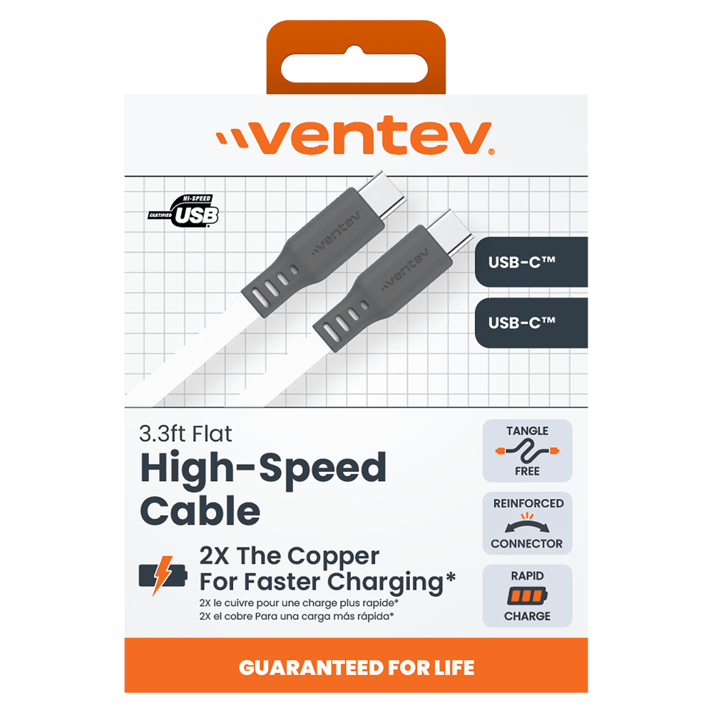 Ventev Chargesync Flat USB C to USB C 3.3ft - Boxed by Ventev