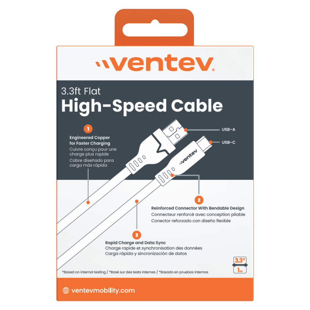 Ventev Flat USB A to USB C High Speed Tangle-Free Cable 3.3ft by Ventev