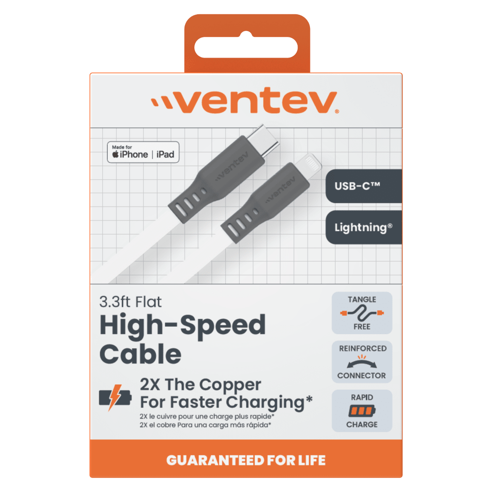 Ventev Chargesync Flat USB C to Apple Lightning 3.3ft - Boxed by Ventev