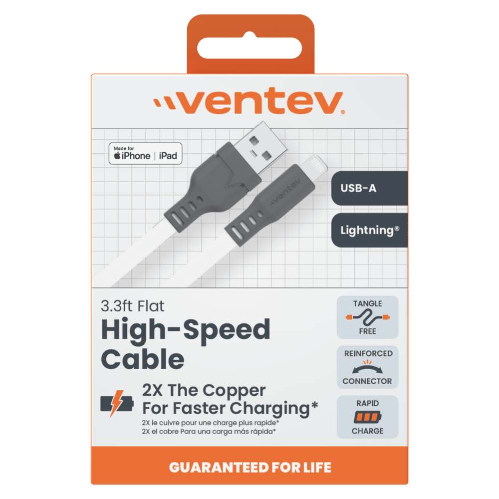 Ventev Chargesync Flat USB A to Apple Lightning 3.3ft - Boxed by Ventev