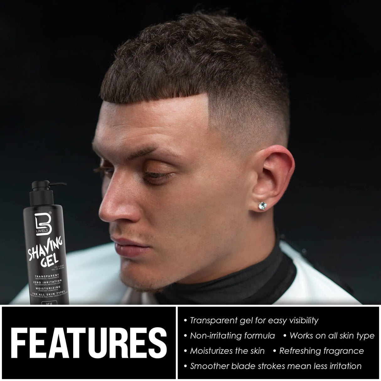 Level 3 Shaving Gel - Straight Razor Shave Gel - Non-Irritating - Refreshing Smell L3 - No Hot Towel Necessary - Level Three Razor Gel Ice 16.9 Fl Oz (Pack of 1)