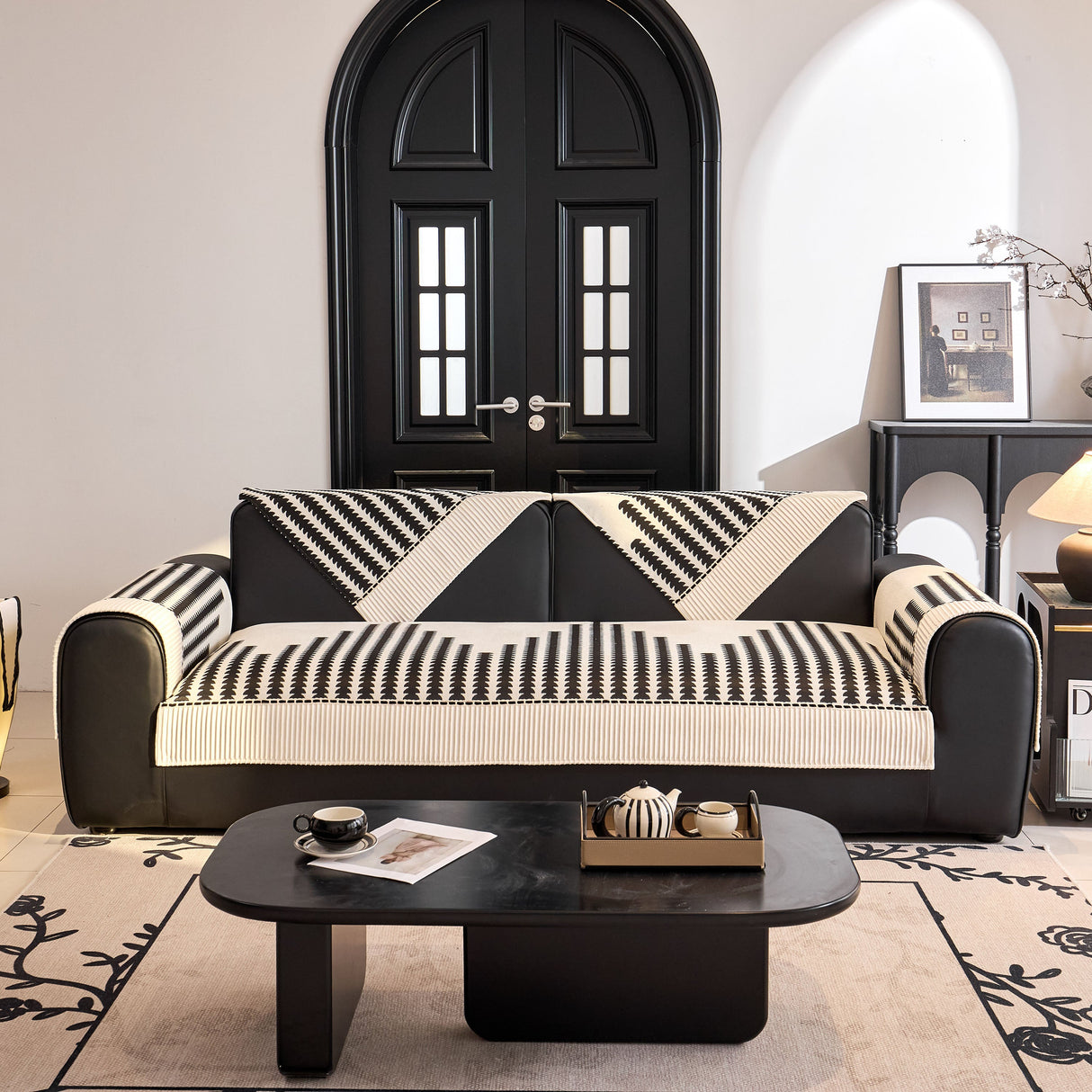 Vertical Stripes Sectional Sofa Cover Slipcover - Non-Slip, Fits L-Shape Couches