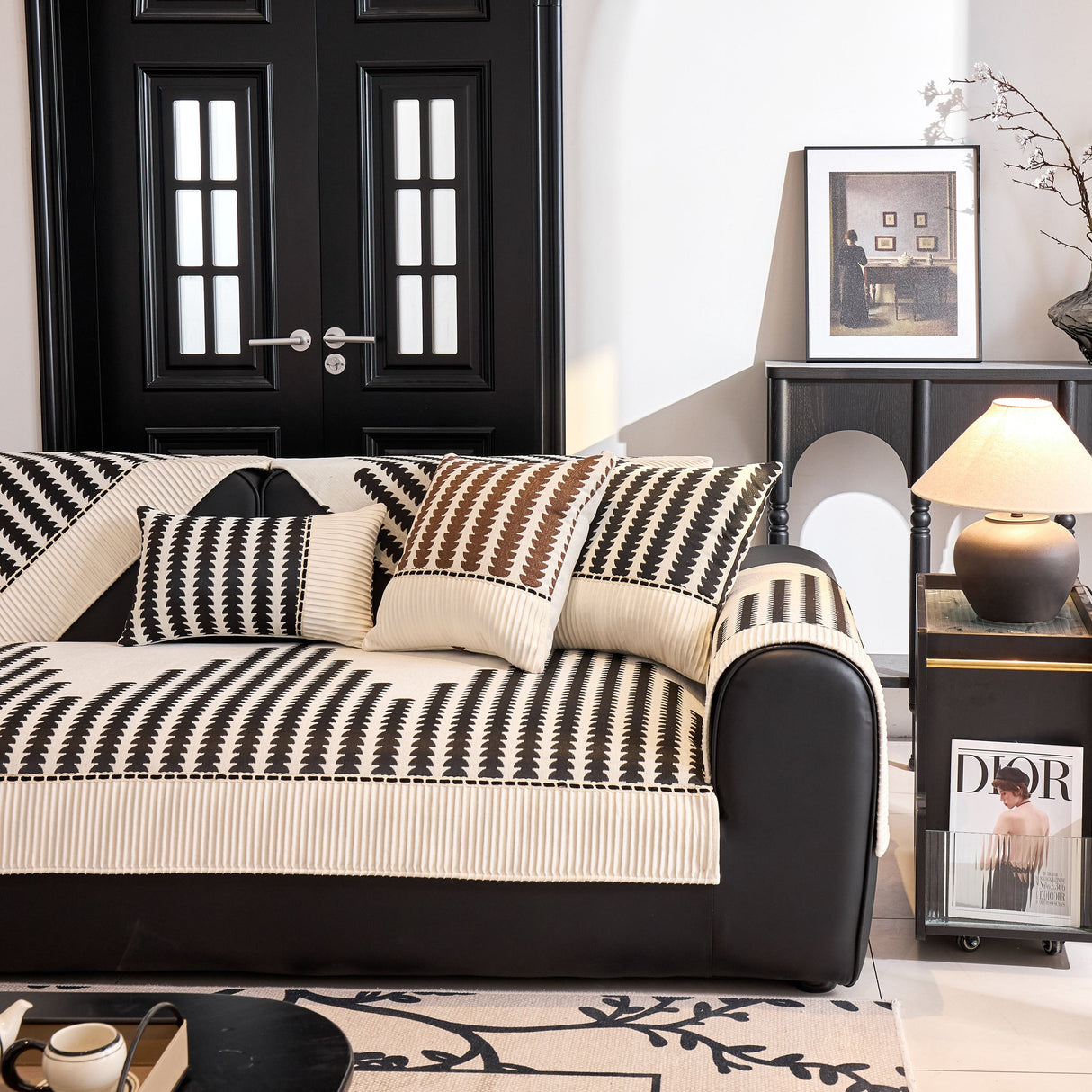 Vertical Stripes Sectional Sofa Cover Slipcover - Non-Slip, Fits L-Shape Couches