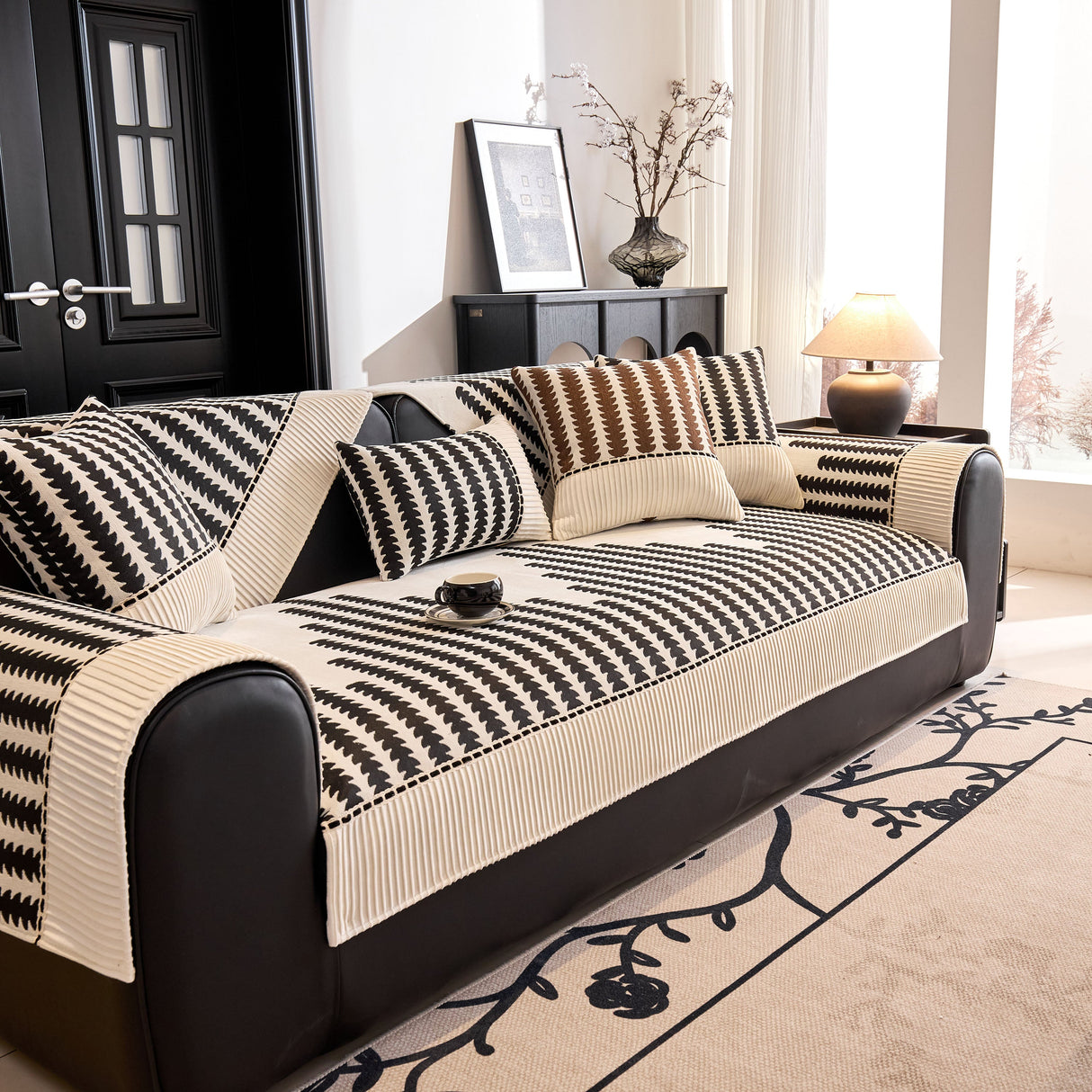 Vertical Stripes Sectional Sofa Cover Slipcover - Non-Slip, Fits L-Shape Couches