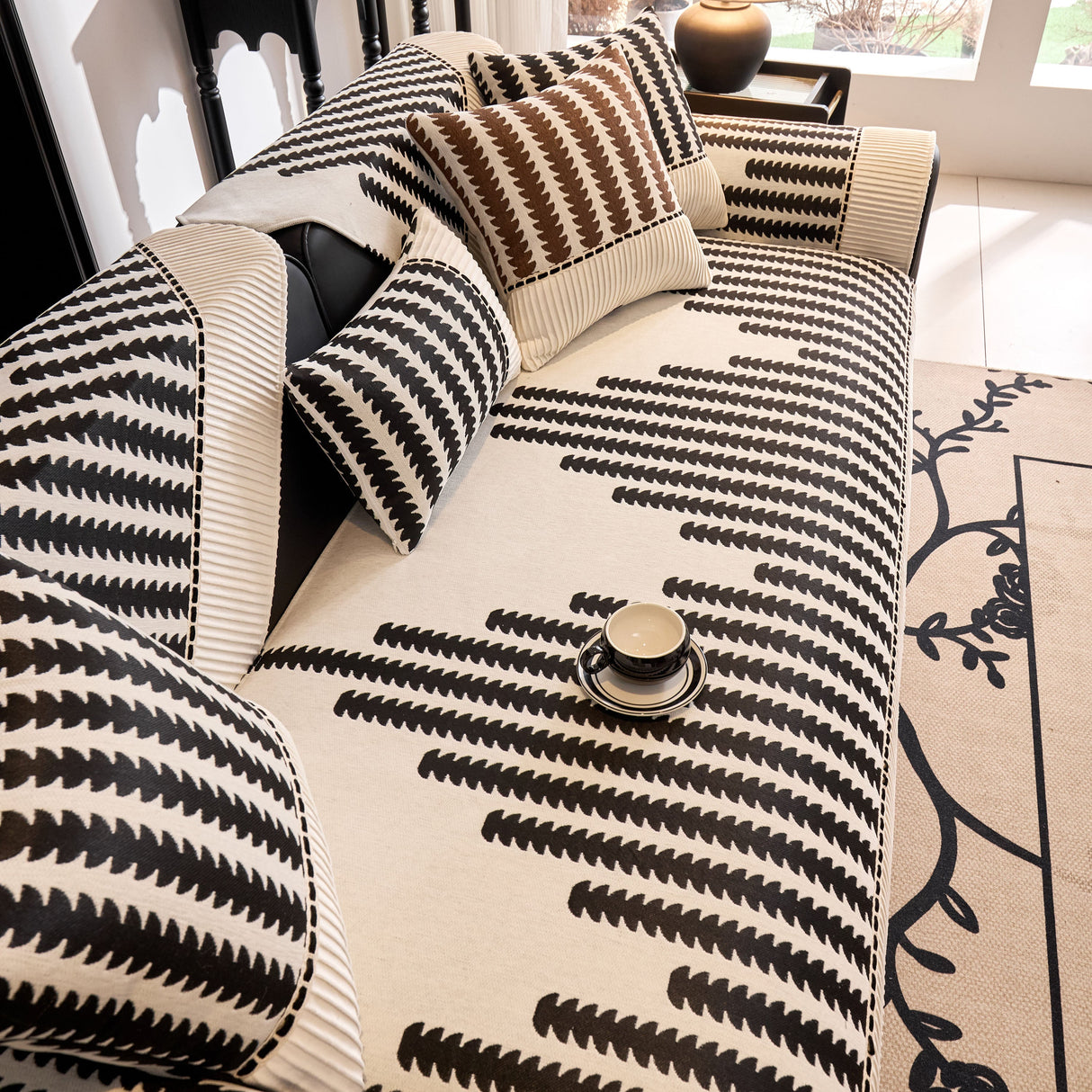 Vertical Stripes Sectional Sofa Cover Slipcover - Non-Slip, Fits L-Shape Couches