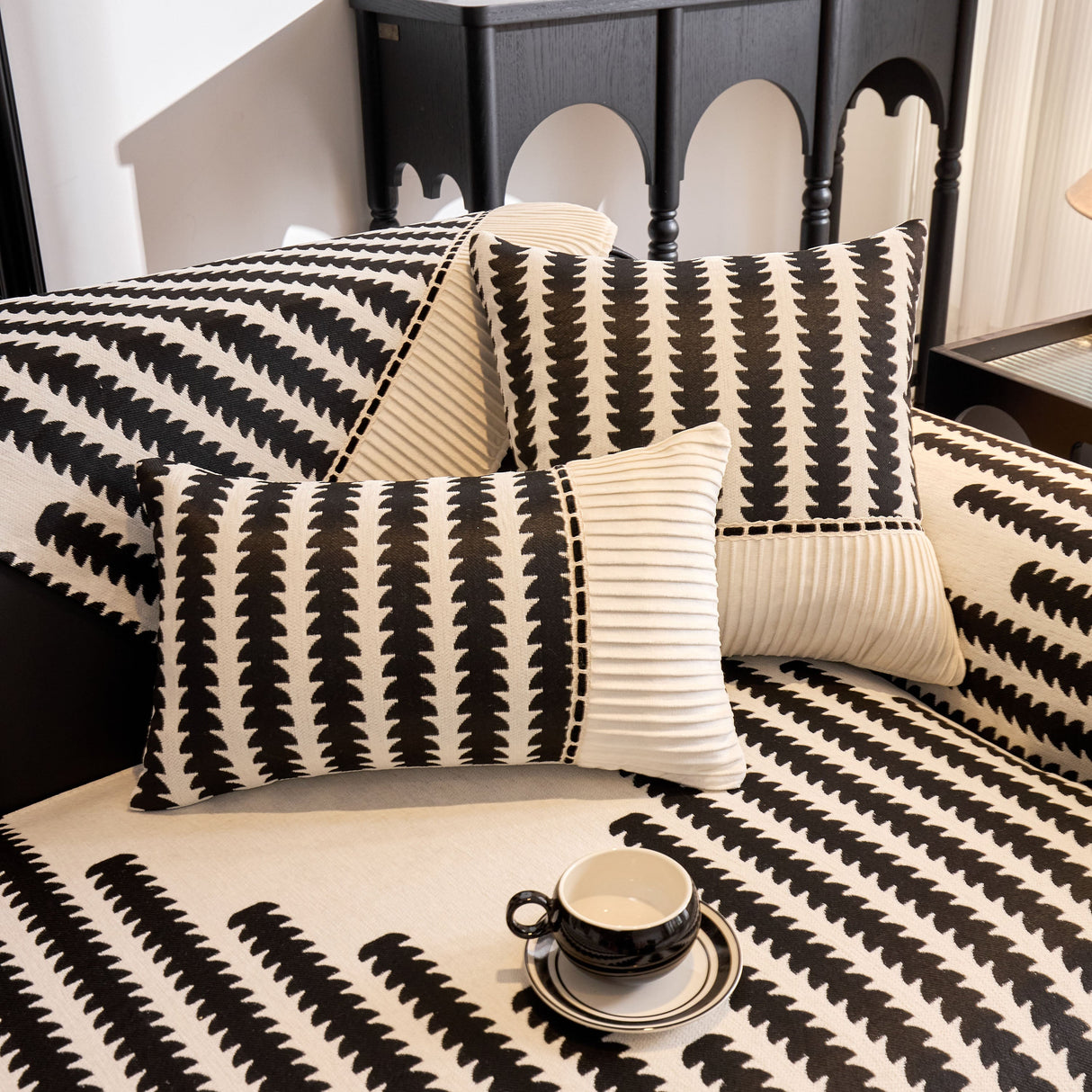 Vertical Stripes Sectional Sofa Cover Slipcover - Non-Slip, Fits L-Shape Couches