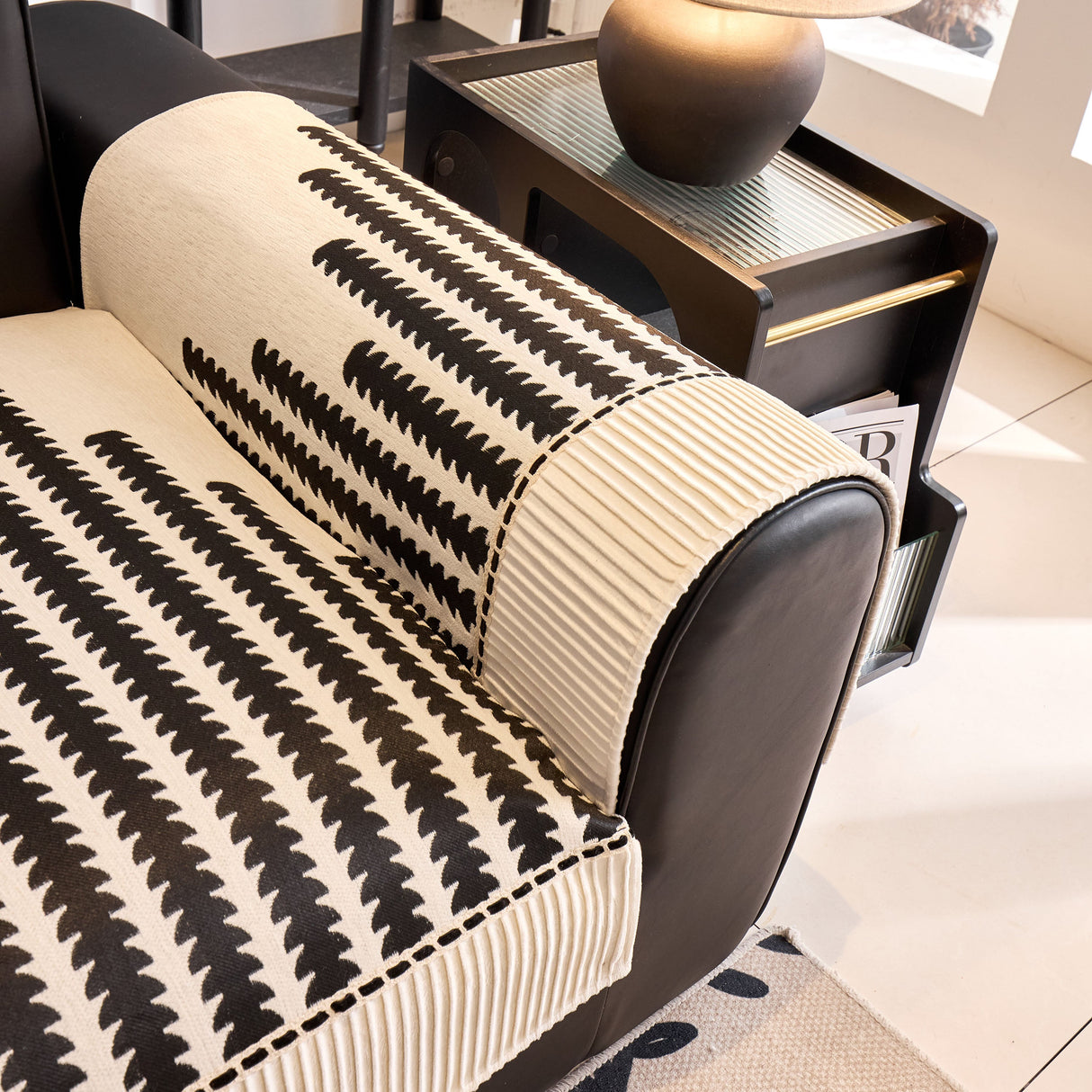 Vertical Stripes Sectional Sofa Cover Slipcover - Non-Slip, Fits L-Shape Couches