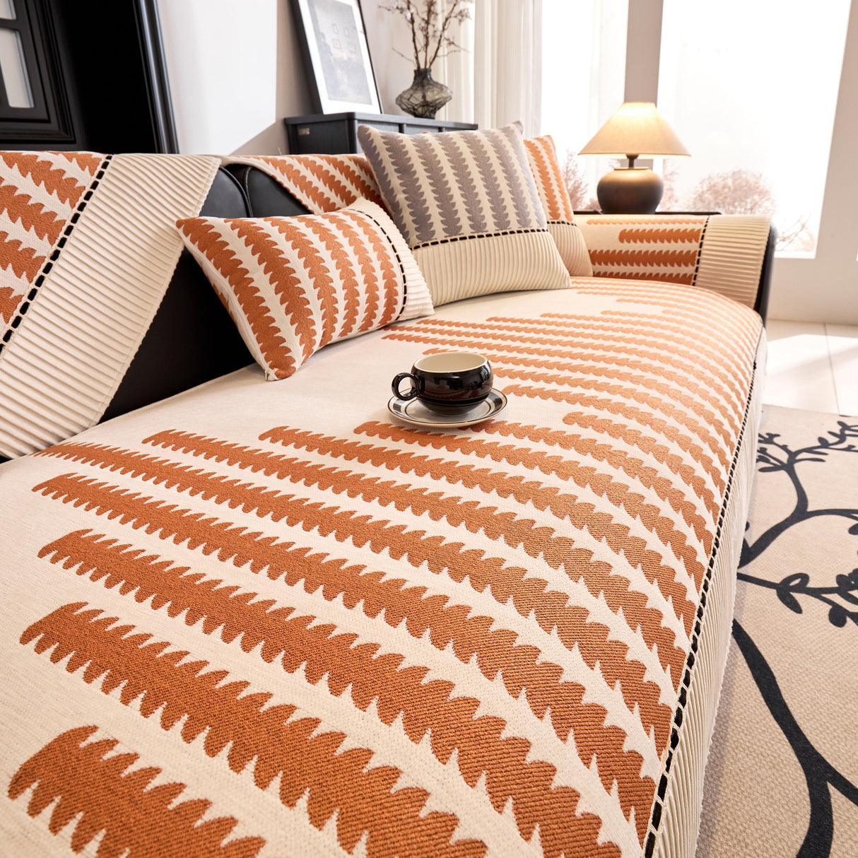 Vertical Stripes Sectional Sofa Cover Slipcover - Non-Slip, Fits L-Shape Couches