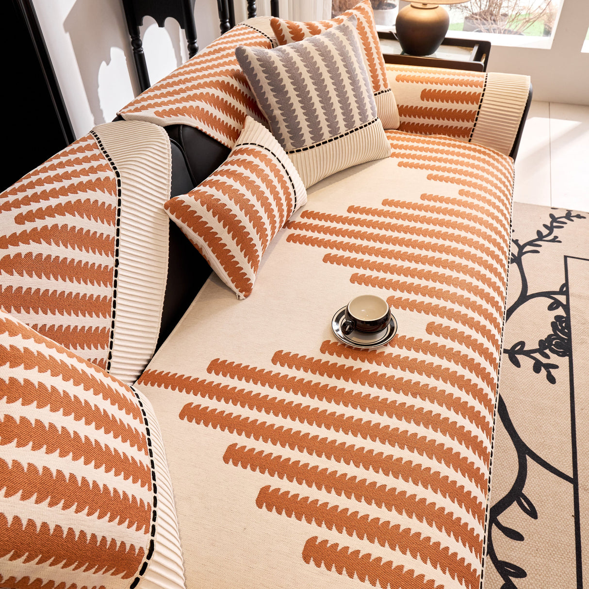 Vertical Stripes Sectional Sofa Cover Slipcover - Non-Slip, Fits L-Shape Couches