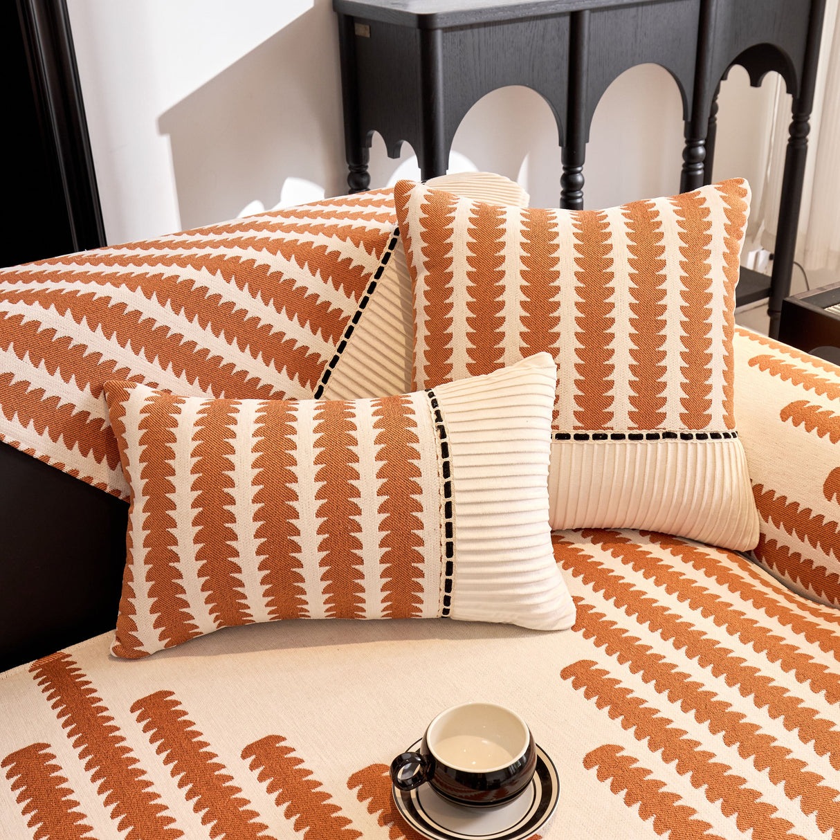 Vertical Stripes Sectional Sofa Cover Slipcover - Non-Slip, Fits L-Shape Couches