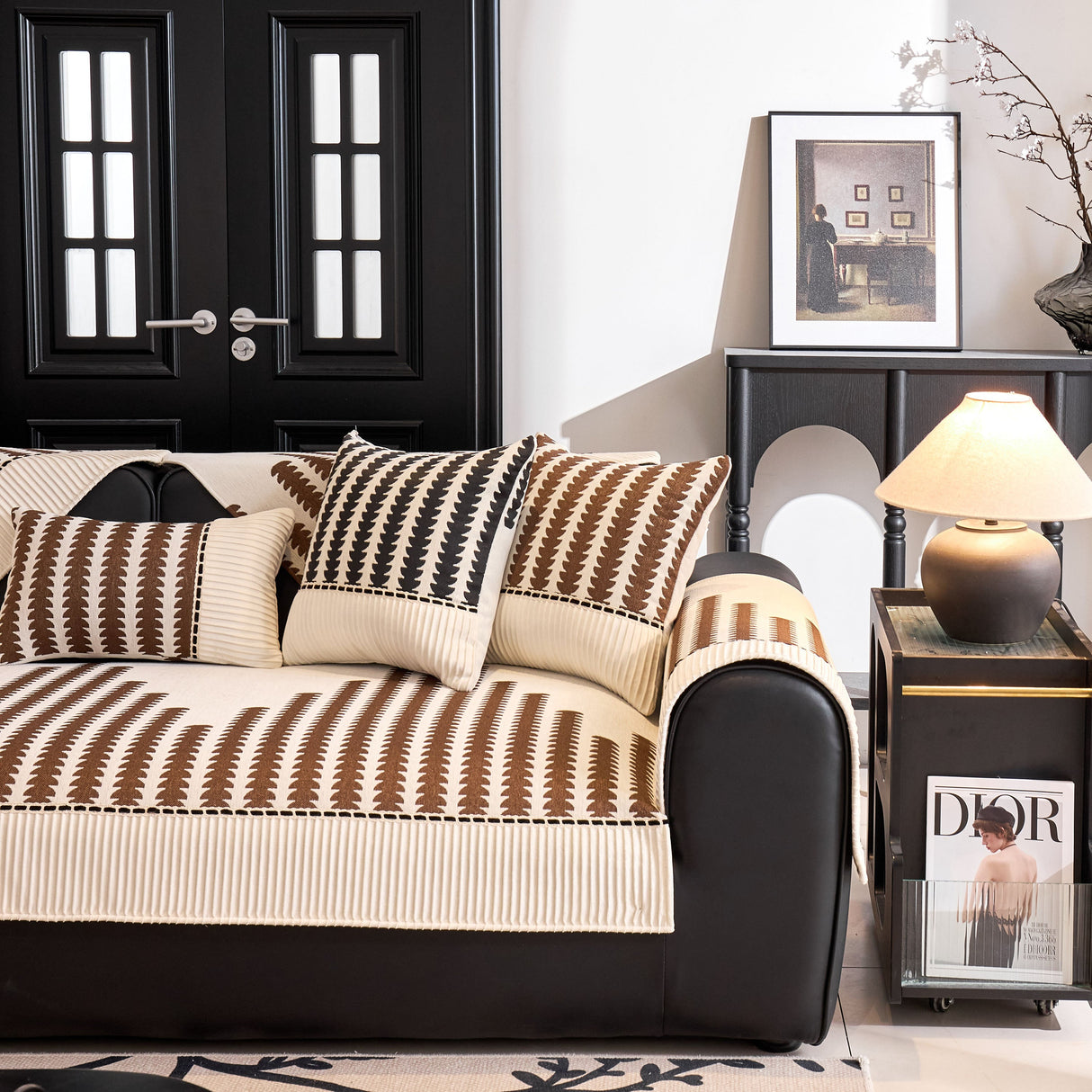 Vertical Stripes Sectional Sofa Cover Slipcover - Non-Slip, Fits L-Shape Couches