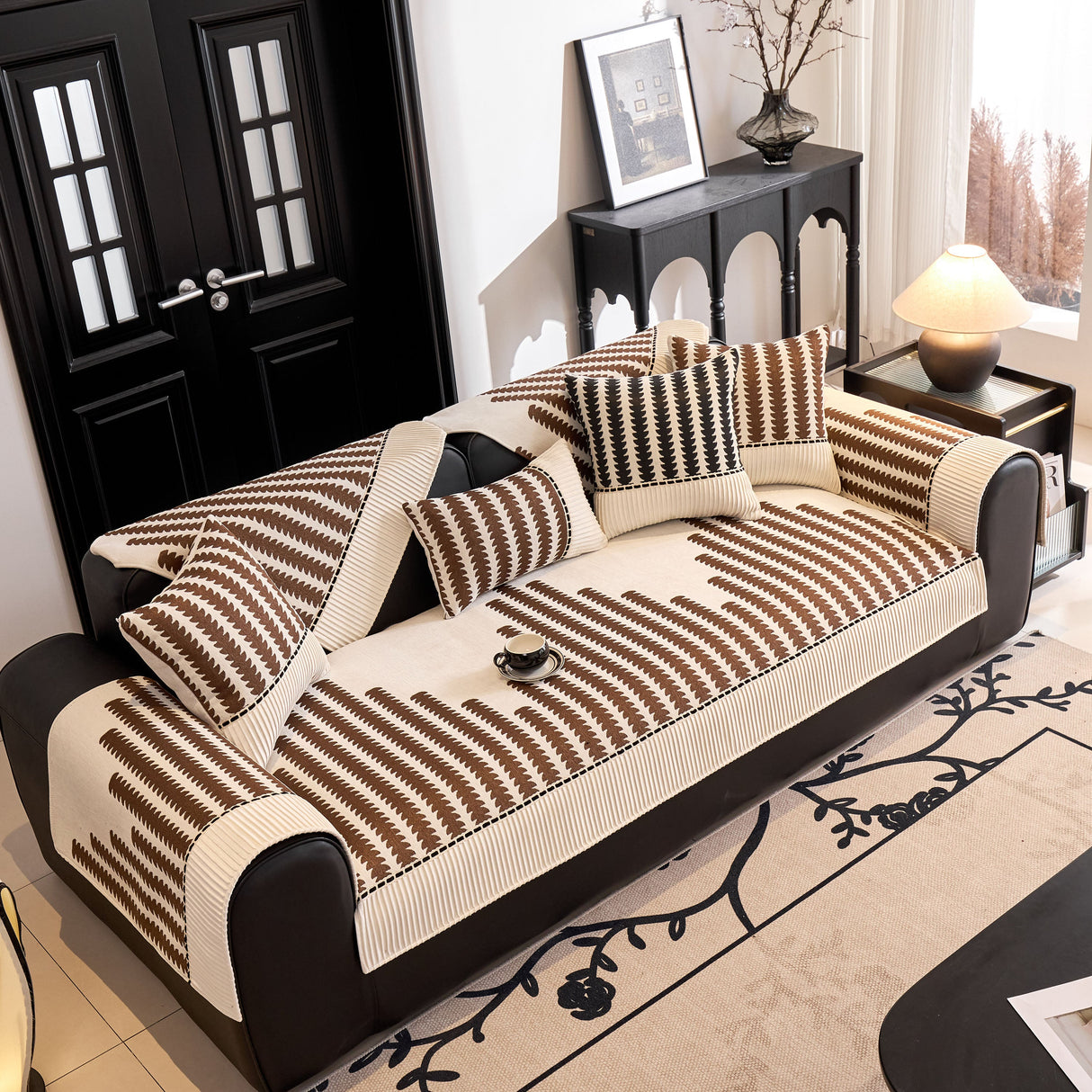 Vertical Stripes Sectional Sofa Cover Slipcover - Non-Slip, Fits L-Shape Couches