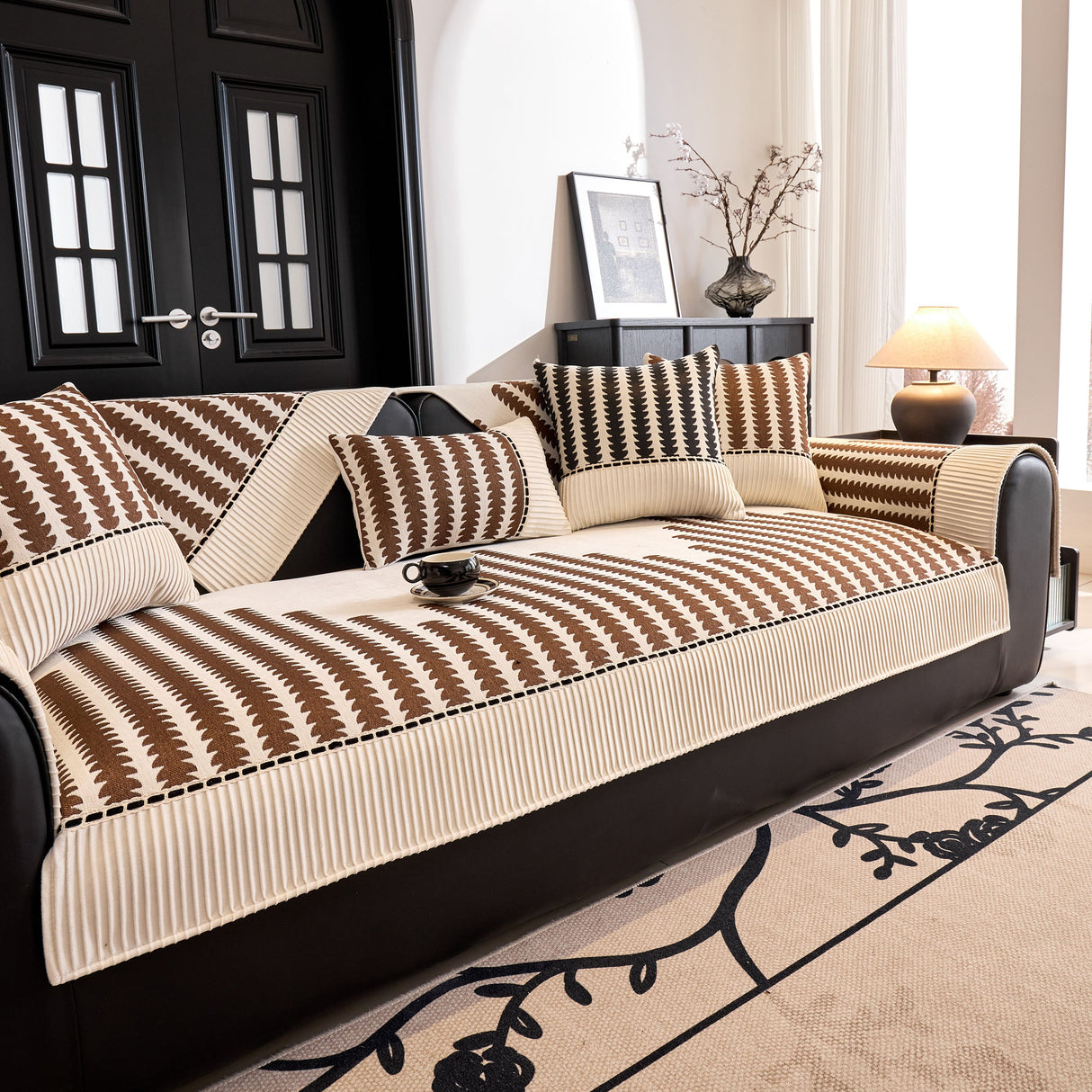 Vertical Stripes Sectional Sofa Cover Slipcover - Non-Slip, Fits L-Shape Couches