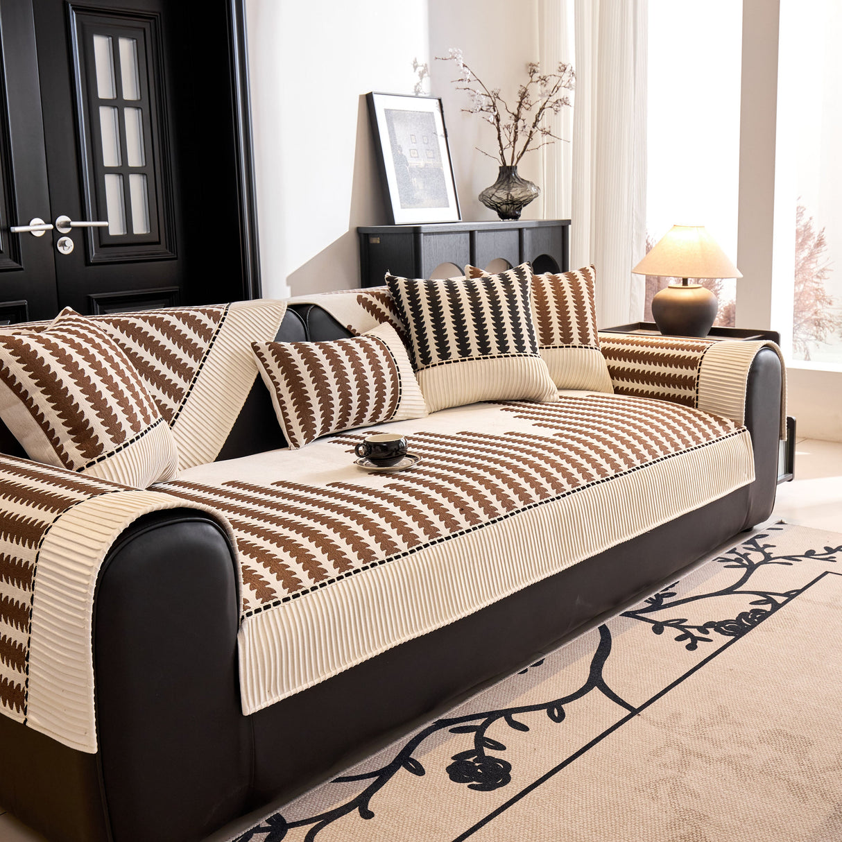 Vertical Stripes Sectional Sofa Cover Slipcover - Non-Slip, Fits L-Shape Couches