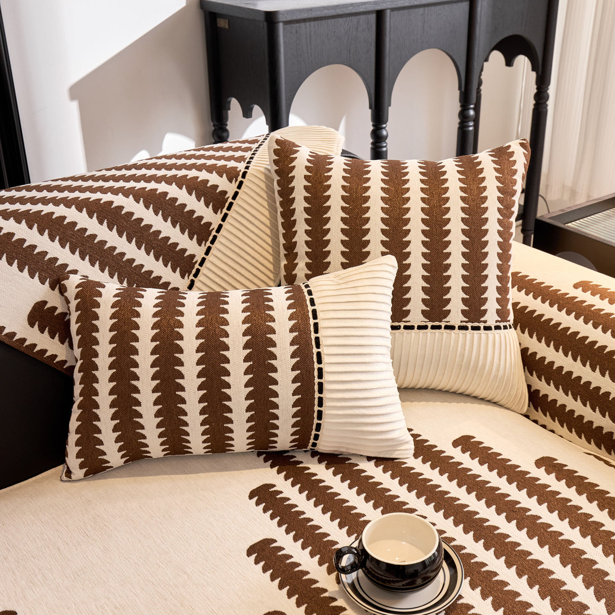 Vertical Stripes Sectional Sofa Cover Slipcover - Non-Slip, Fits L-Shape Couches